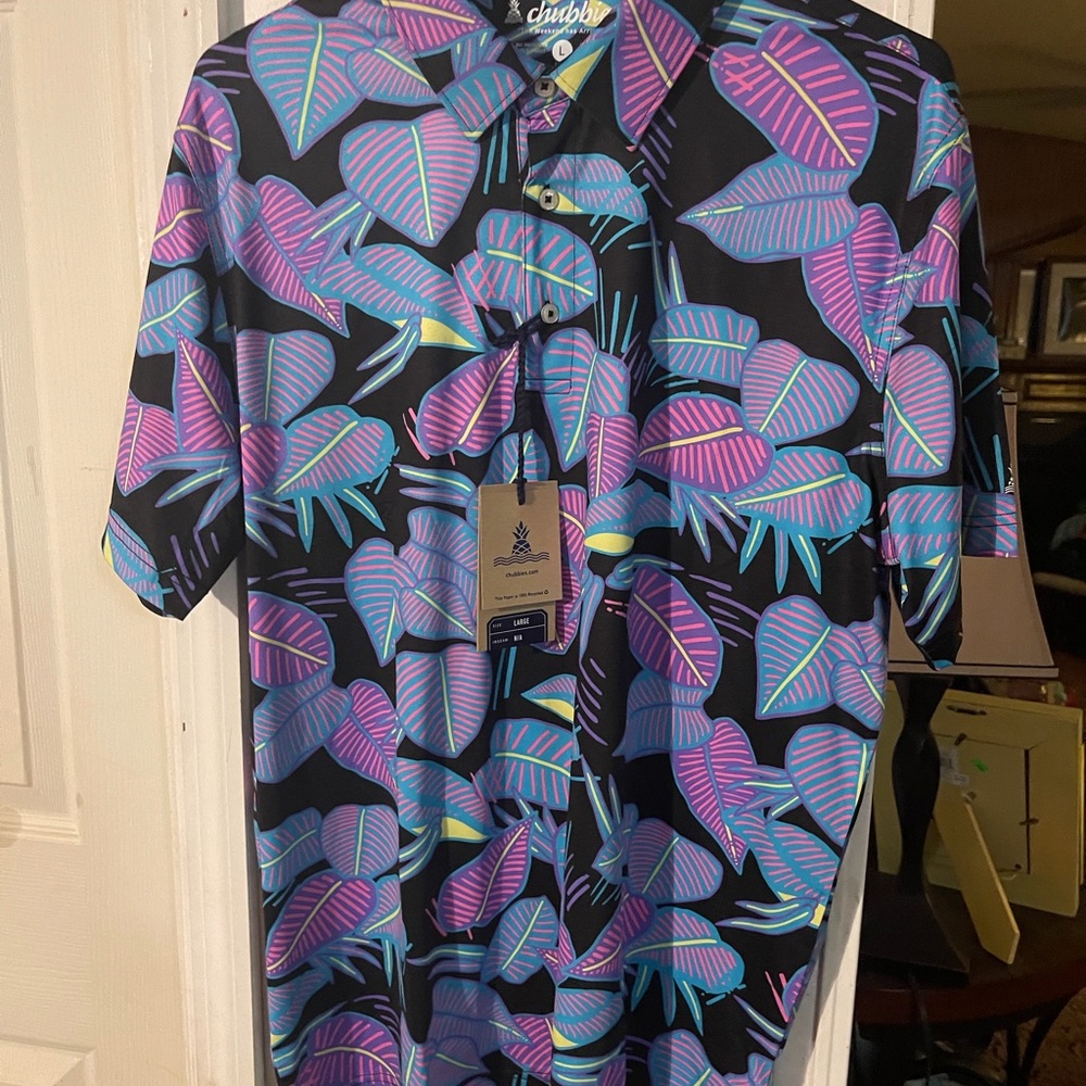 Chubbies Men's Leaf Print Shirt - Black, Purple, and Blue